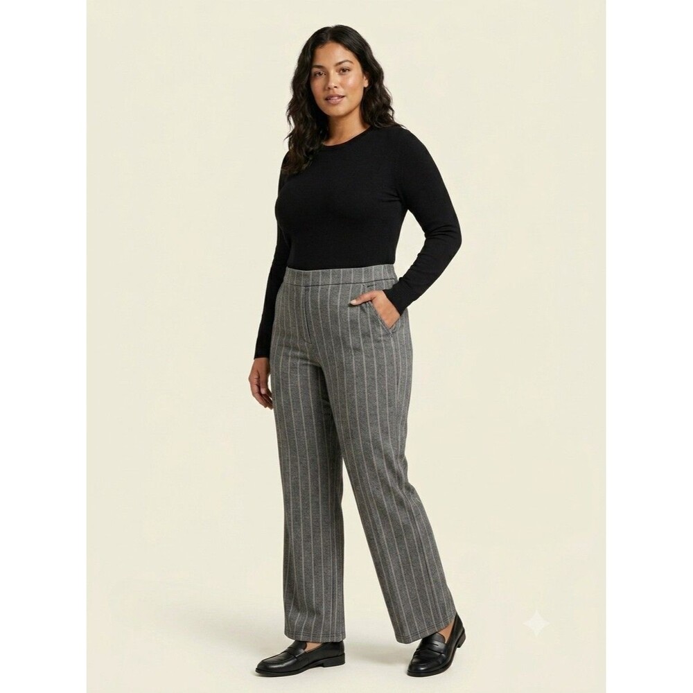 Lee Gray Herringbone Pinstripe Dress Pants Straight Leg Stretch Pockets 28in